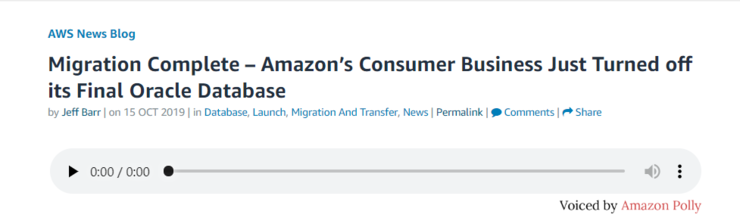 Amazon消费者业务宣布永久关闭Oracle数据库