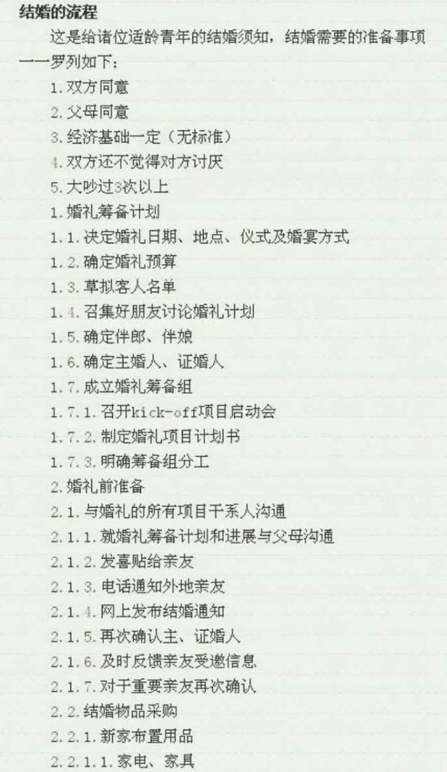 中国式结婚流程图，原来结婚要准备这么多东西！