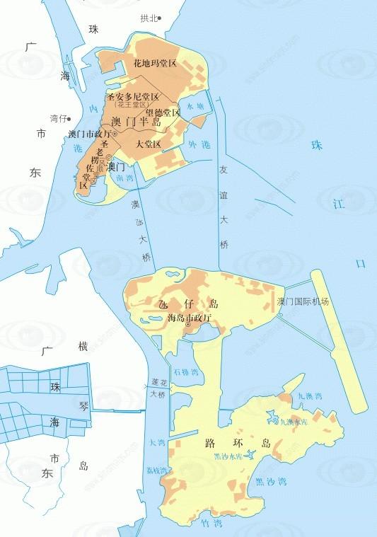 香港与澳门的行政区划图：面积很小，但是划分了很多的区